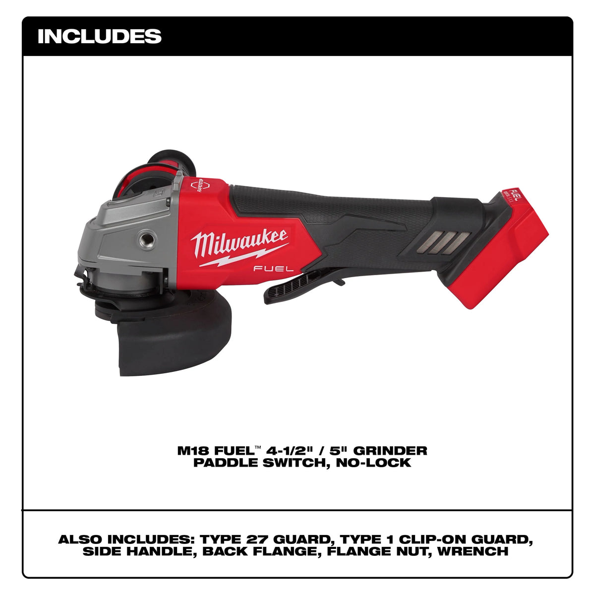 M18 FUEL™ 4-1/2" / 5" Braking Grinder Paddle Switch, No-Lock