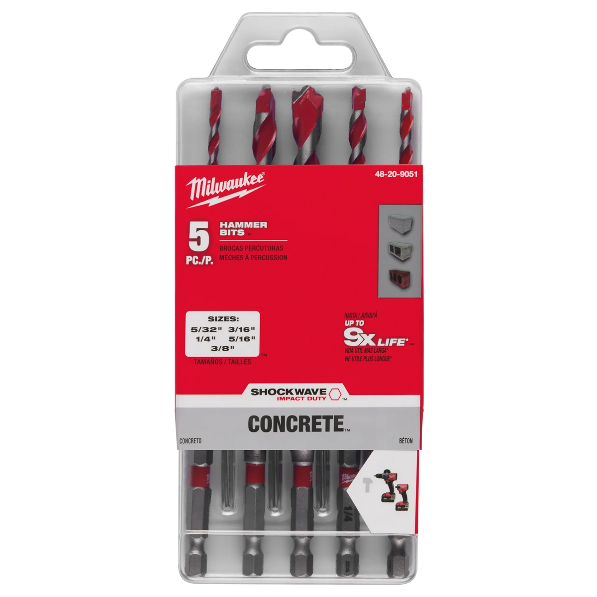 5PC SHOCKWAVE™ Impact Duty Carbide Hammer Drill Bit Set