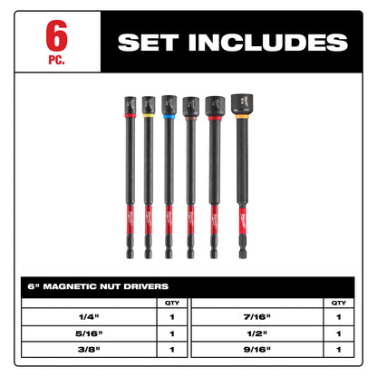 6PC SHOCKWAVE™ Impact Duty 6" Magnetic Nut Driver Set