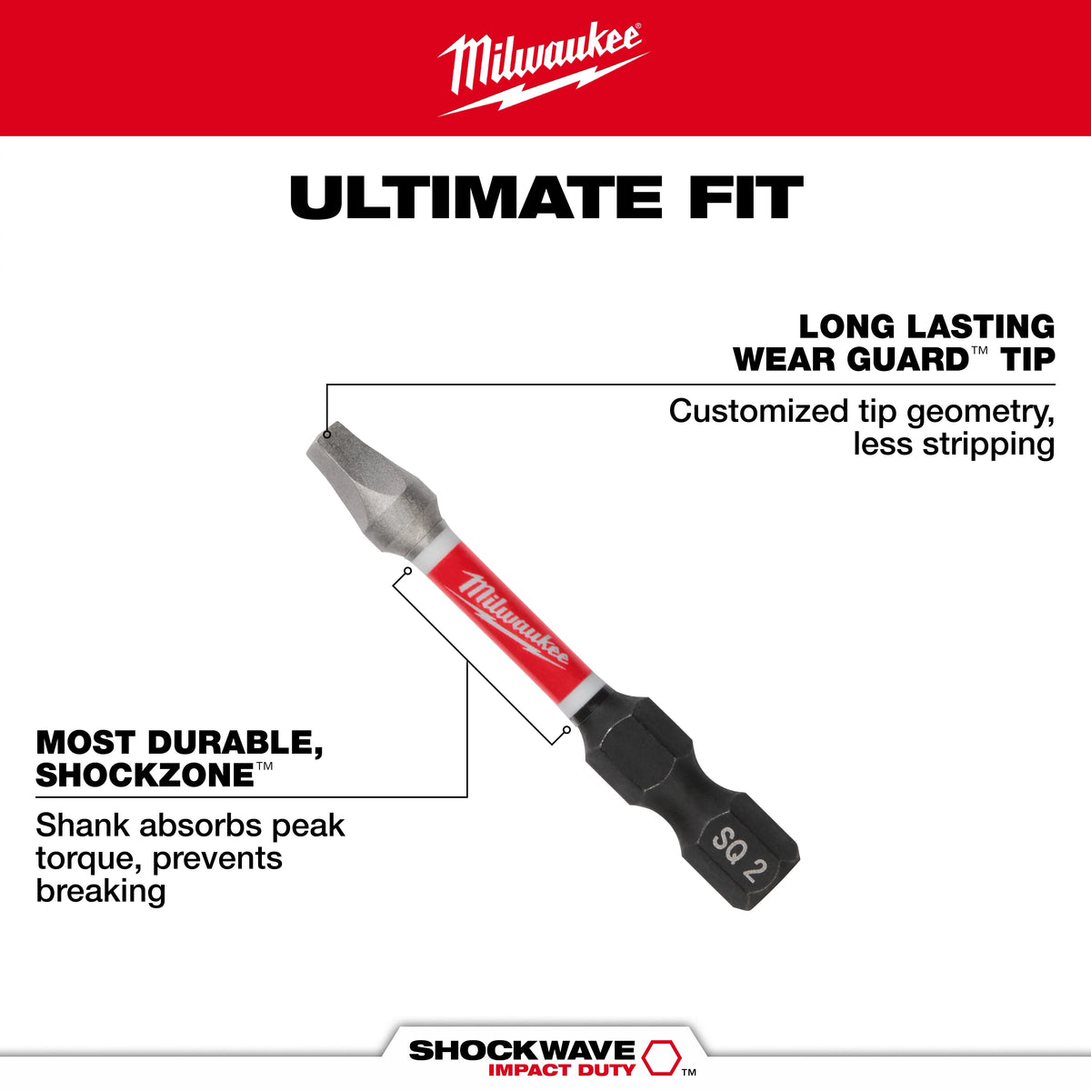 SHOCKWAVE™ Impact Duty 3-1/2” Square Recss #2 Power Bit