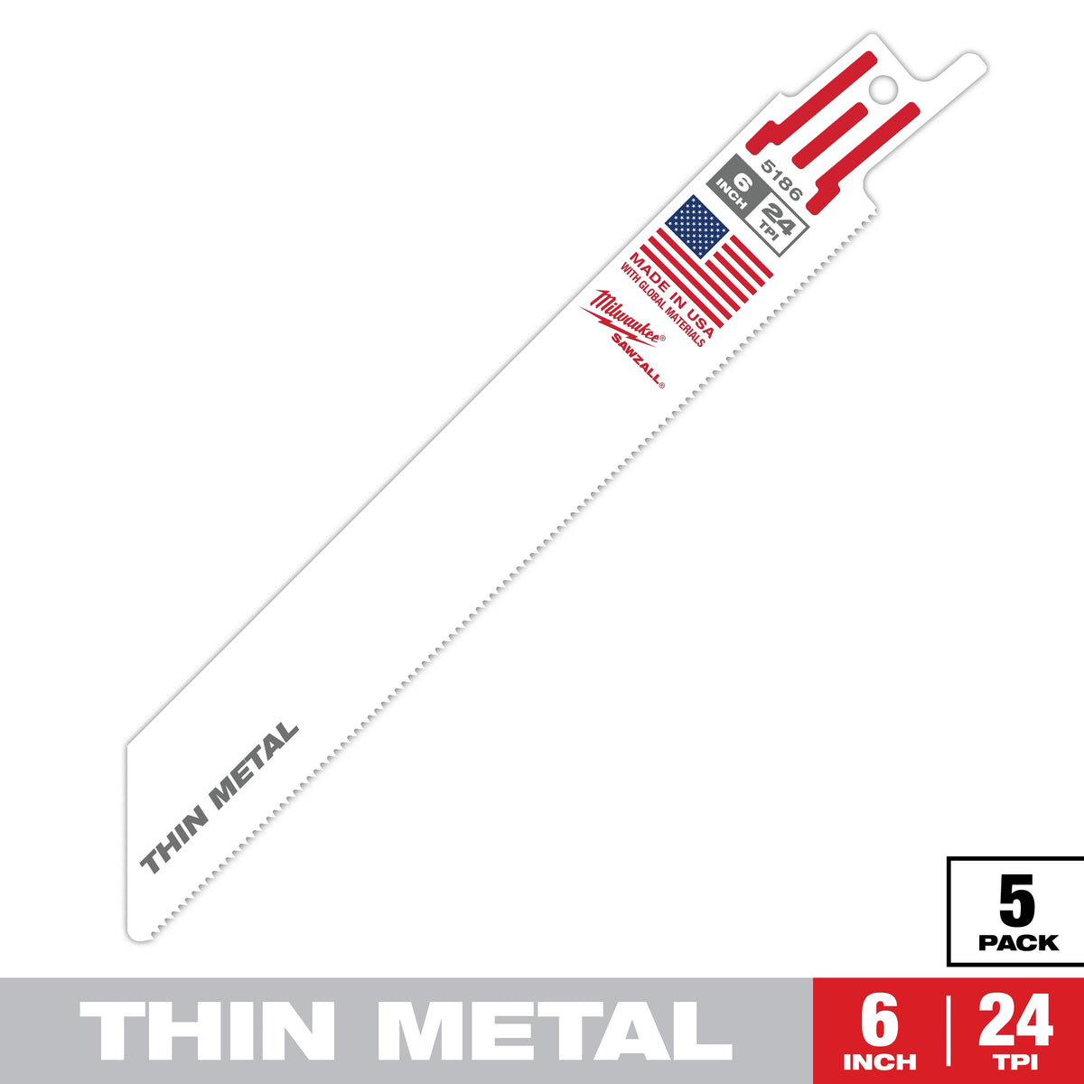 6" 24 TPI SAWZALL® Blade for Thin Metal (5 PK)