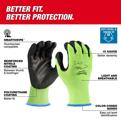 High Visibility Cut Level 2 Polyurethane Dipped Gloves