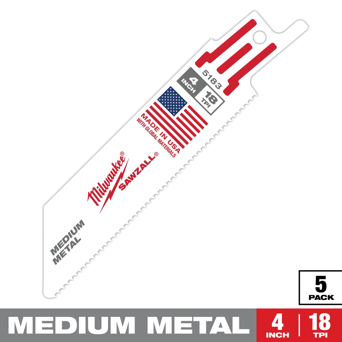 4" 18 TPI SAWZALL® Blade for Medium Metal (5 PK)