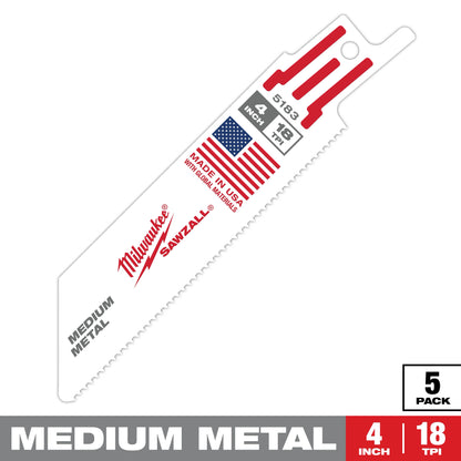 4" 18 TPI SAWZALL® Blade for Medium Metal (5 PK)