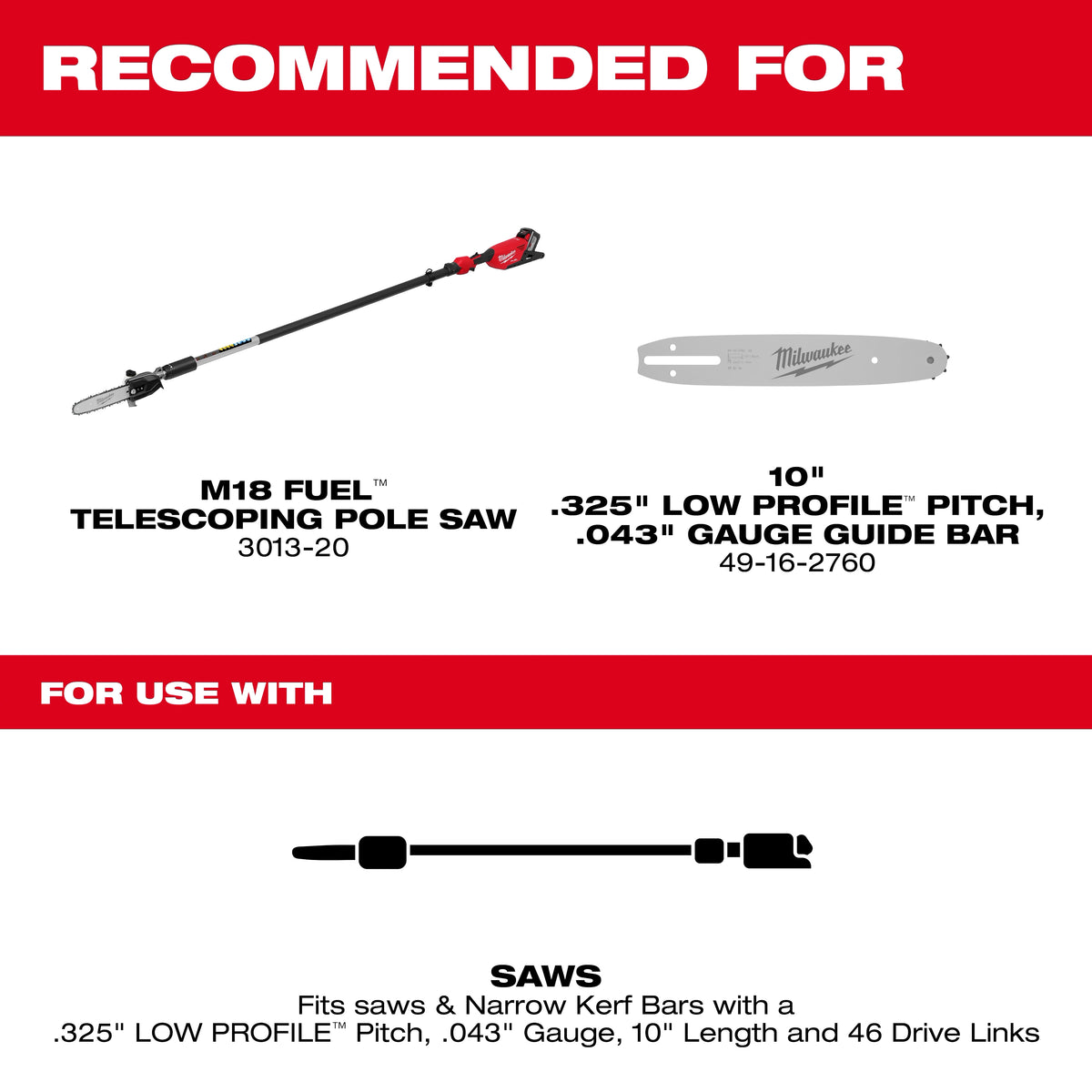 10" .325" LOW PROFILE™ Pitch, .043" Gauge Saw Chain