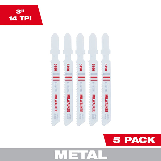3" 14TPI T-Shank Metal Cutting Bi-Metal Jig Saw Blades 5PK