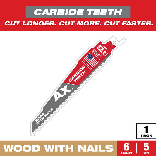 6" 5 TPI AX™ with Carbide Teeth SAWZALL® Blade for Wood with Nails (1 PK)