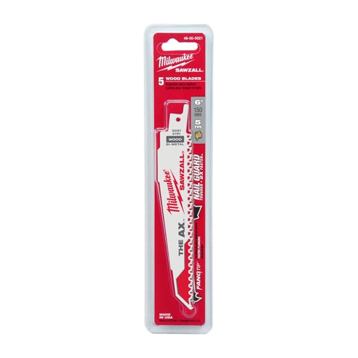 6" 5 TPI AX™ SAWZALL® Blade for Wood with Nails (5 PK)