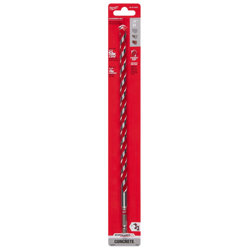 3/8" x 10" x 12" SHOCKWAVE™ Impact Duty Carbide Hammer Drill Bit with POWER TIP™