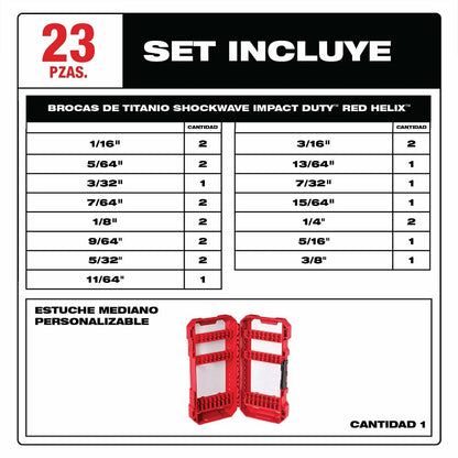 23PC SHOCKWAVE™ Impact Duty RED HELIX™ Titanium Drill Bit Set