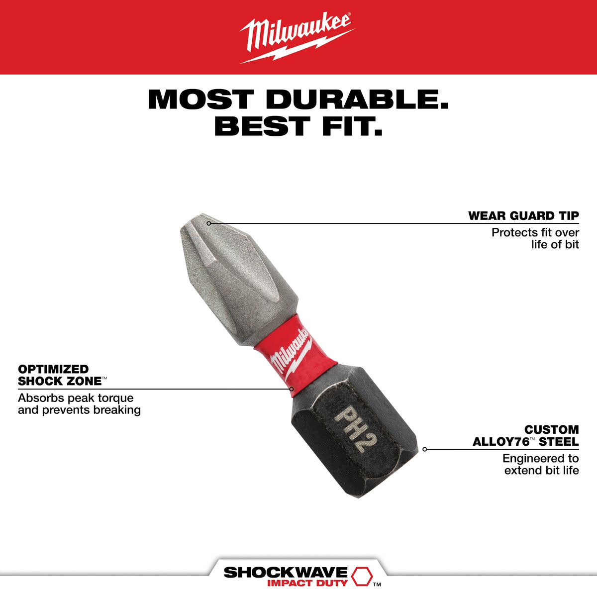 SHOCKWAVE™ Impact Duty 1"  Square Recess #1 Insert Bits (2 PK)