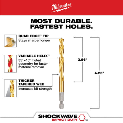 9/32" SHOCKWAVE Impact Duty™ RED HELIX™ Titanium Drill Bit
