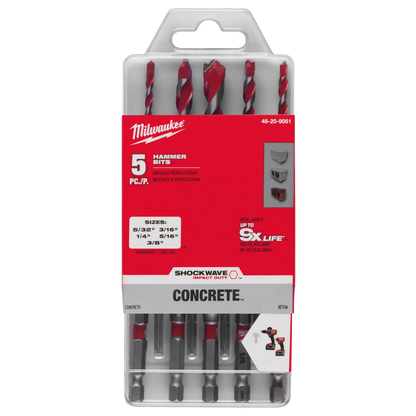 5PC SHOCKWAVE™ Impact Duty Carbide Hammer Drill Bit Set