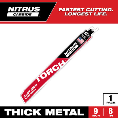 9" 8 TPI TORCH™ with NITRUS™ Carbide SAWZALL® Blade for Cast Iron (1 PK)