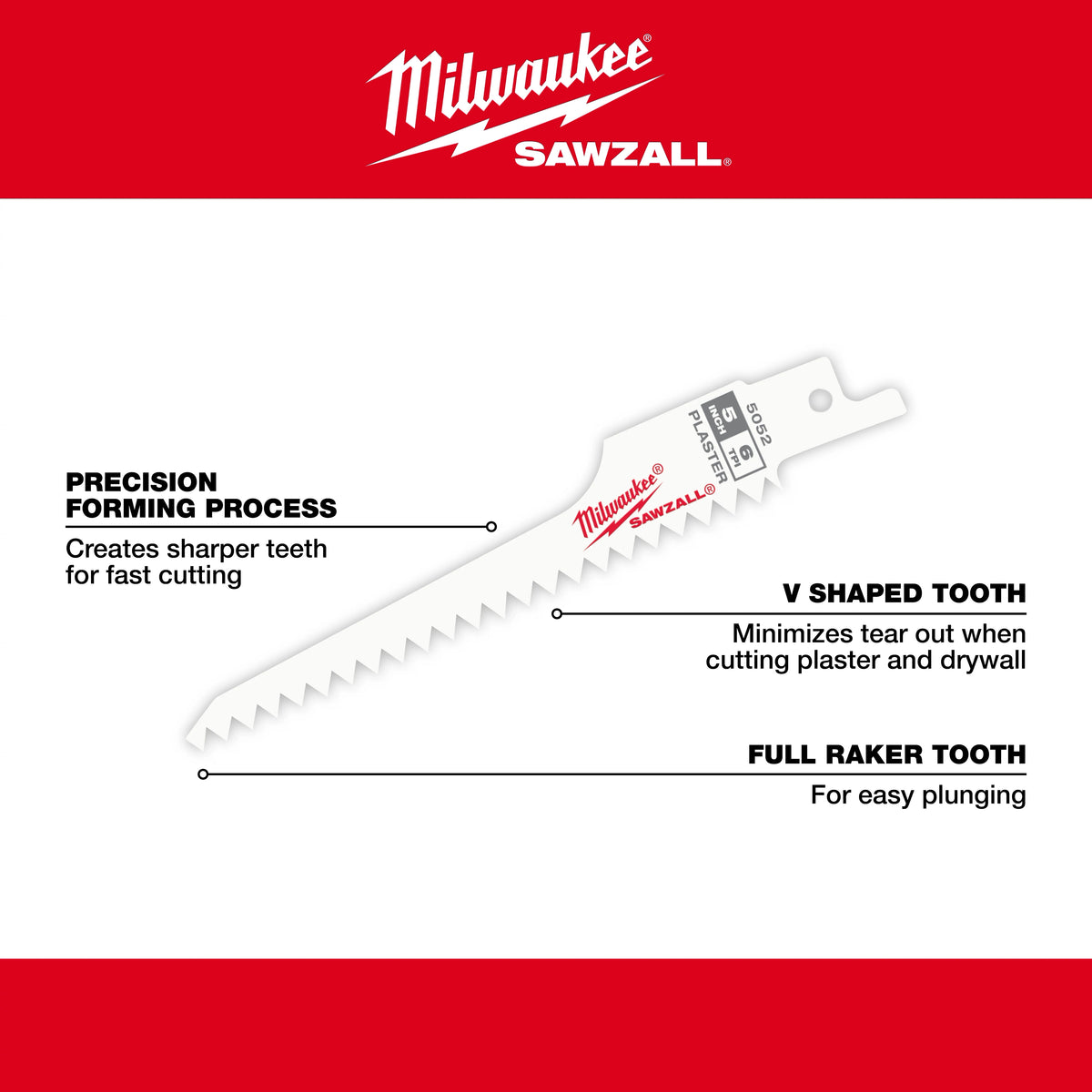 5" 6 TPI SAWZALL® Blade for Plaster (5 PK)