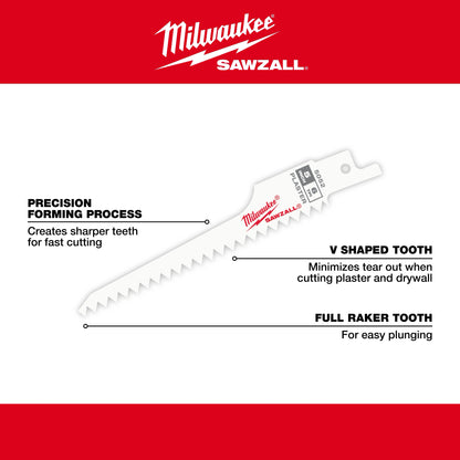 5" 6 TPI SAWZALL® Blade for Plaster (5 PK)