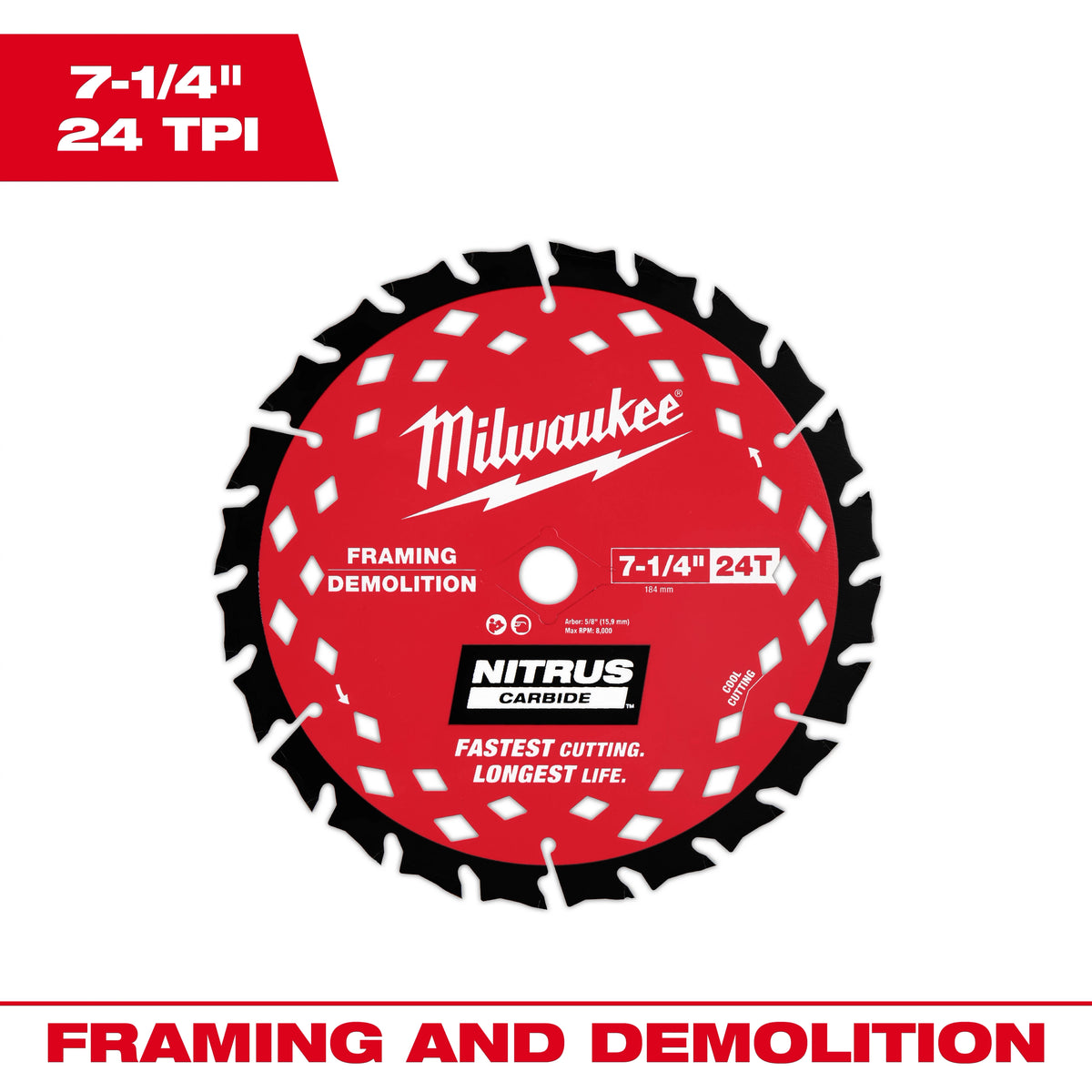 7-1/4” 24T NITRUS™ Carbide Framing & Demolition Circular Saw Blade
