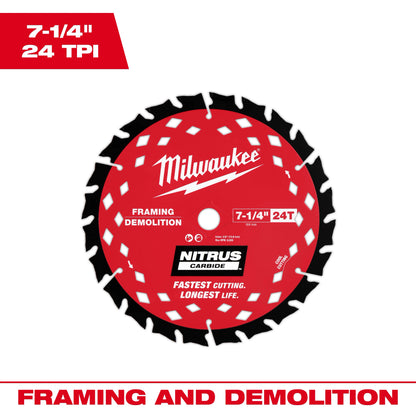 7-1/4” 24T NITRUS™ Carbide Framing & Demolition Circular Saw Blade