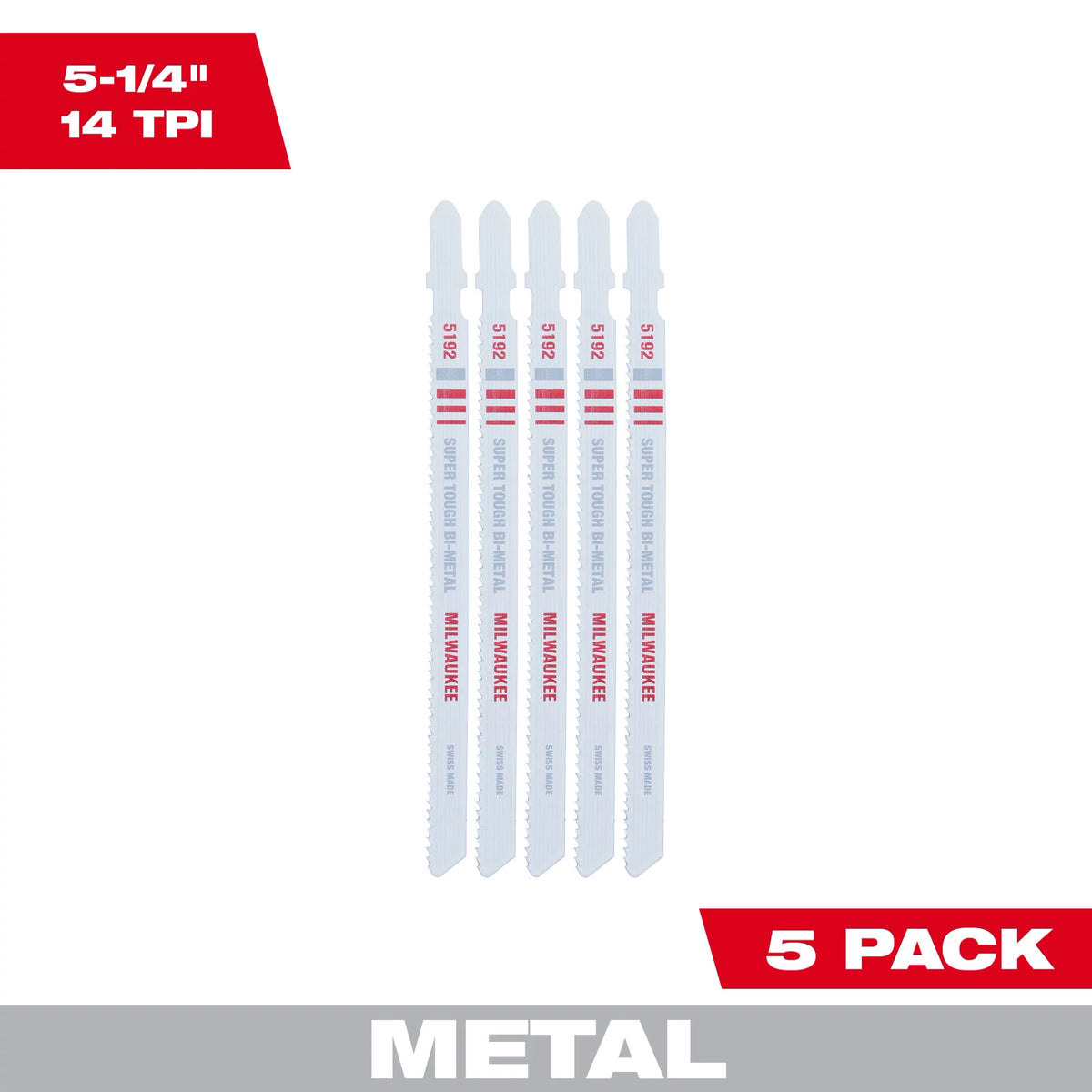 5-1/4" 14TPI T-Shank Metal Cutting Bi-Metal Jig Saw Blades 5PK