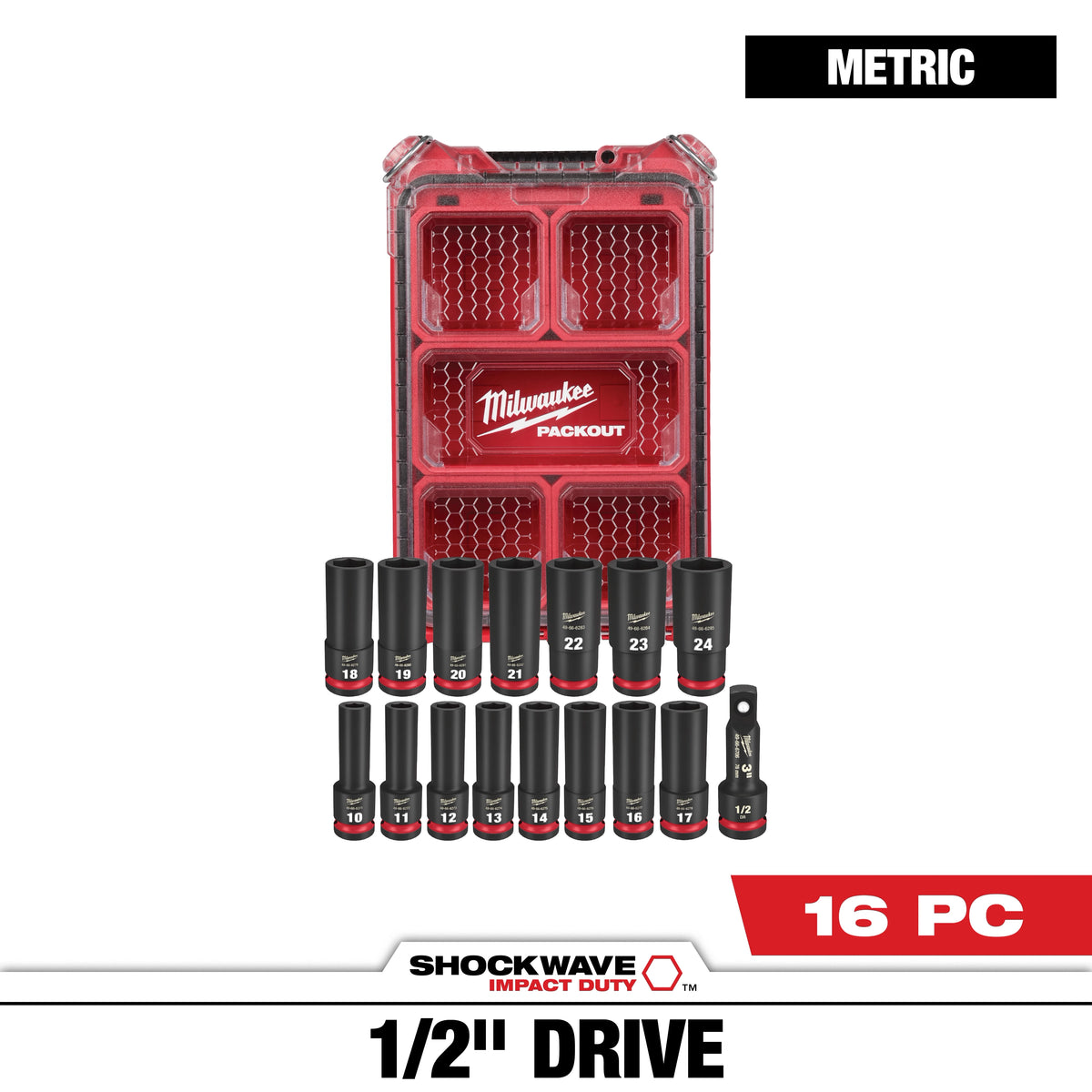 16PC SHOCKWAVE™ Impact Duty Socket 1/2” Drive 16PC MM Set with PACKOUT™