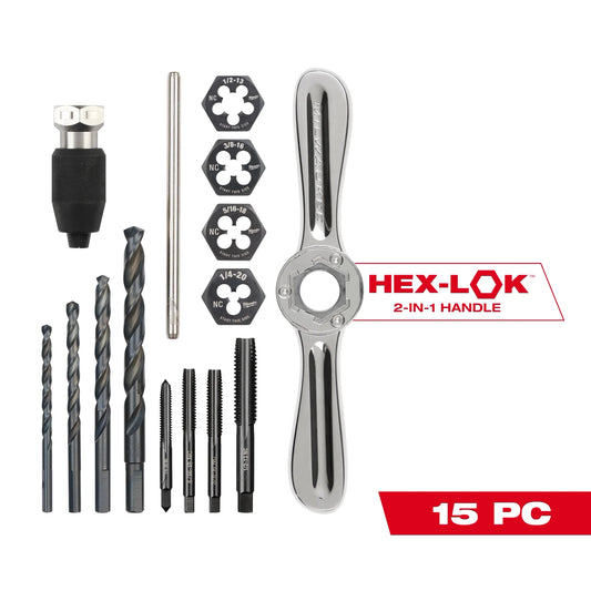 15PC SAE Tap and Die Set with HEX-LOK™ 2-in-1 Handle