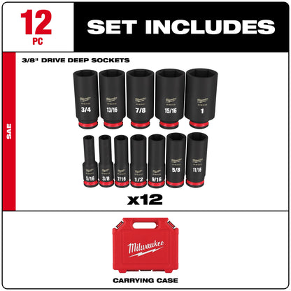 12PC SHOCKWAVE™ Impact Duty 3/8" Drive SAE Deep 6 Point Socket Set
