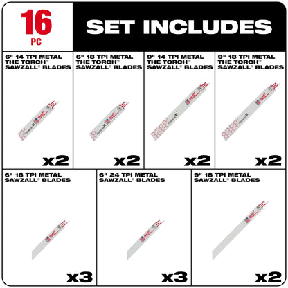 16PC Metal Cutting SAWZALL® Blade Set