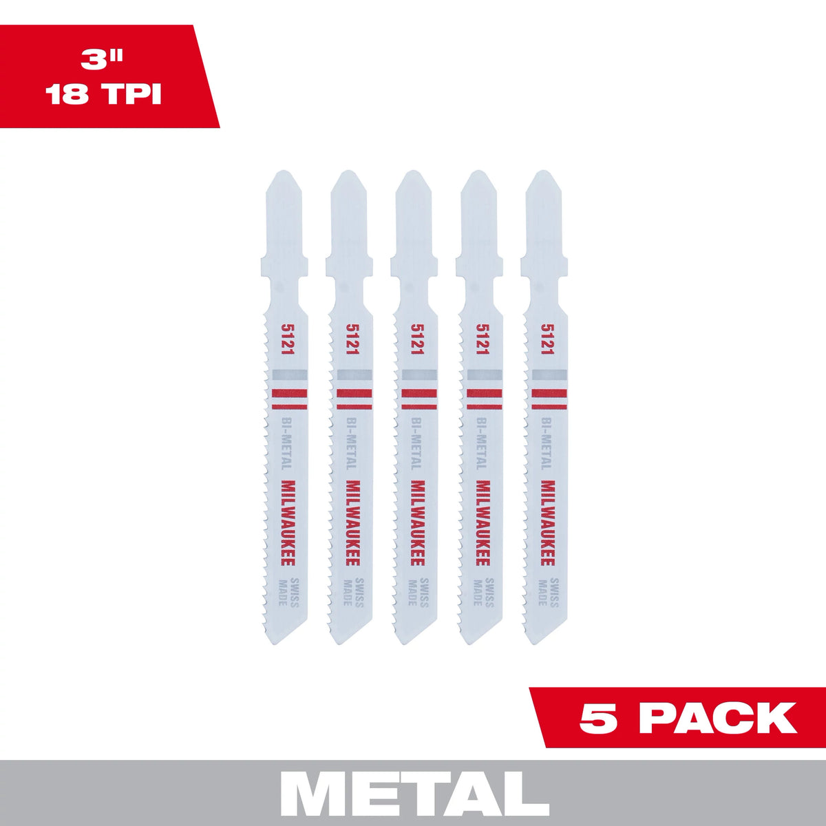 3" 18TPI T-Shank Metal Cutting Bi-Metal Jig Saw Blades 5PK
