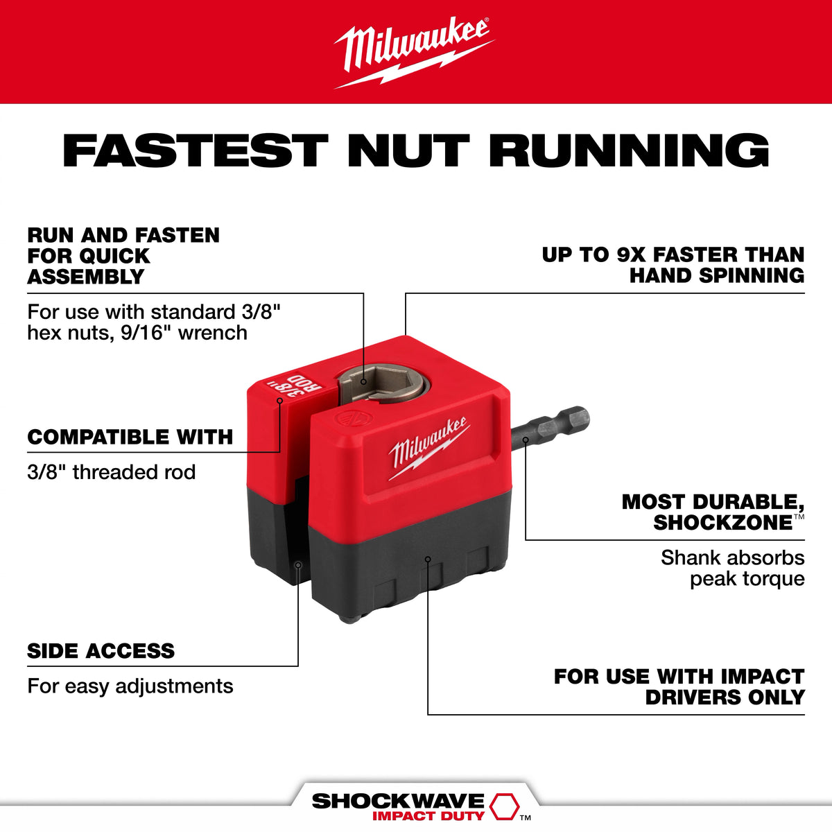 SHOCKWAVE™ Impact Duty 3/8" Threaded Rod Nut Runner