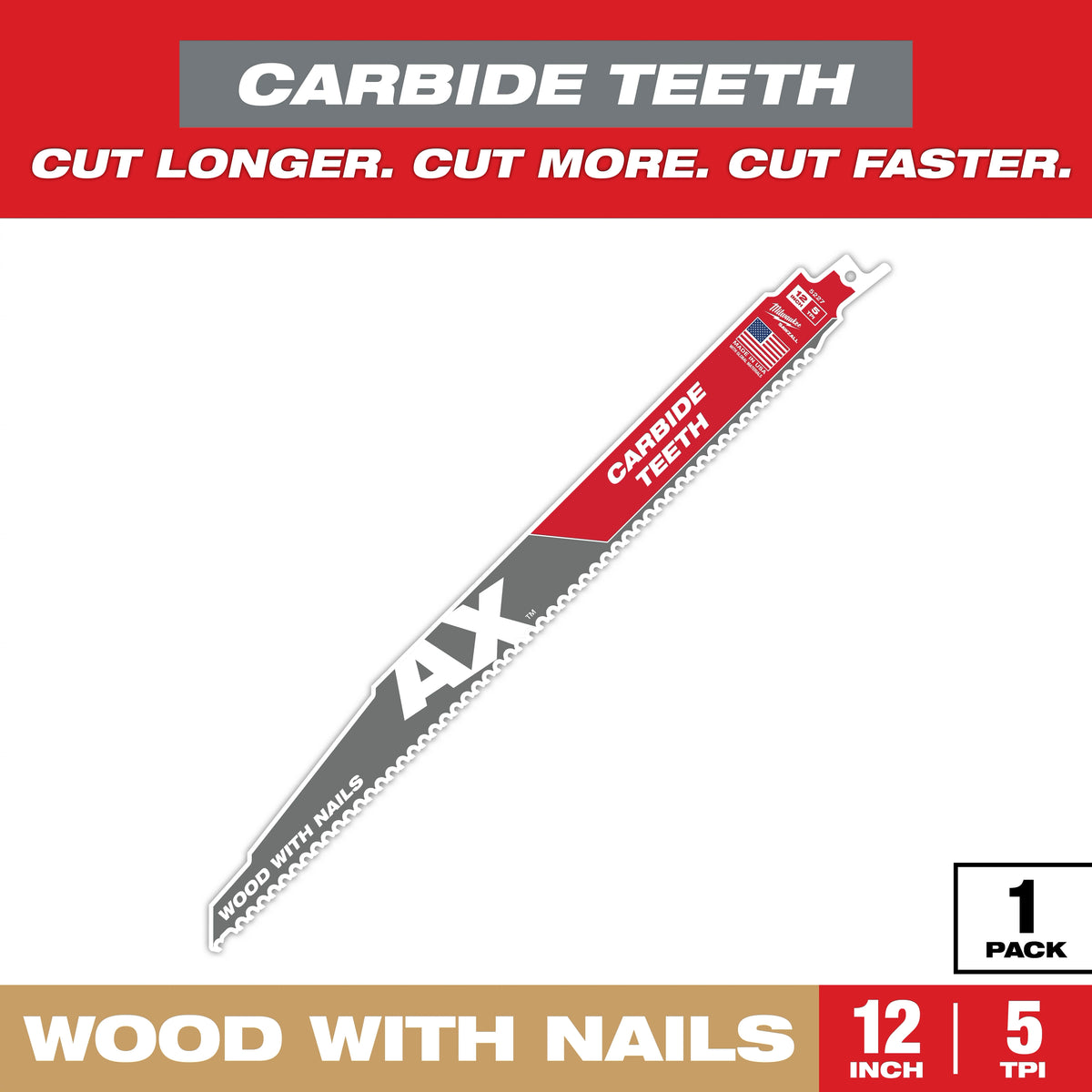 12" 5 TPI AX™ with Carbide Teeth SAWZALL® Blade for Wood with Nails (1 PK)