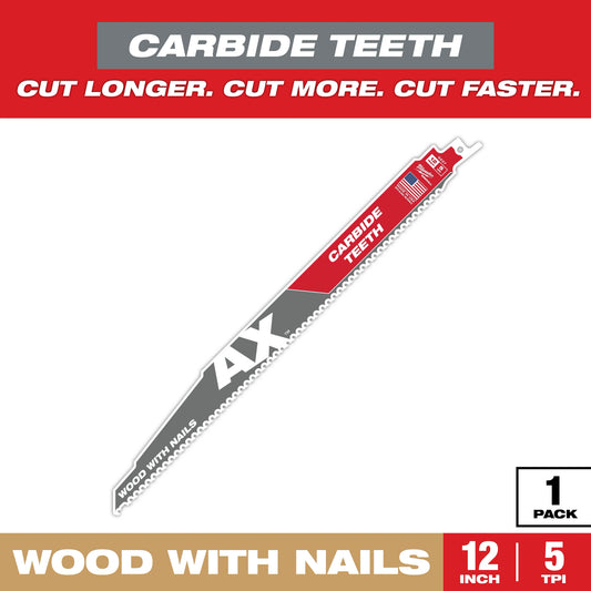 12" 5 TPI AX™ with Carbide Teeth SAWZALL® Blade for Wood with Nails (1 PK)