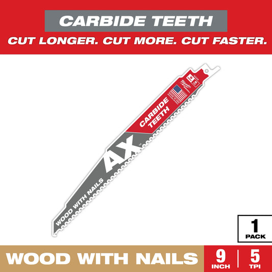 9" 5 TPI AX™ with Carbide Teeth SAWZALL® Blade for Wood with Nails (1 PK)