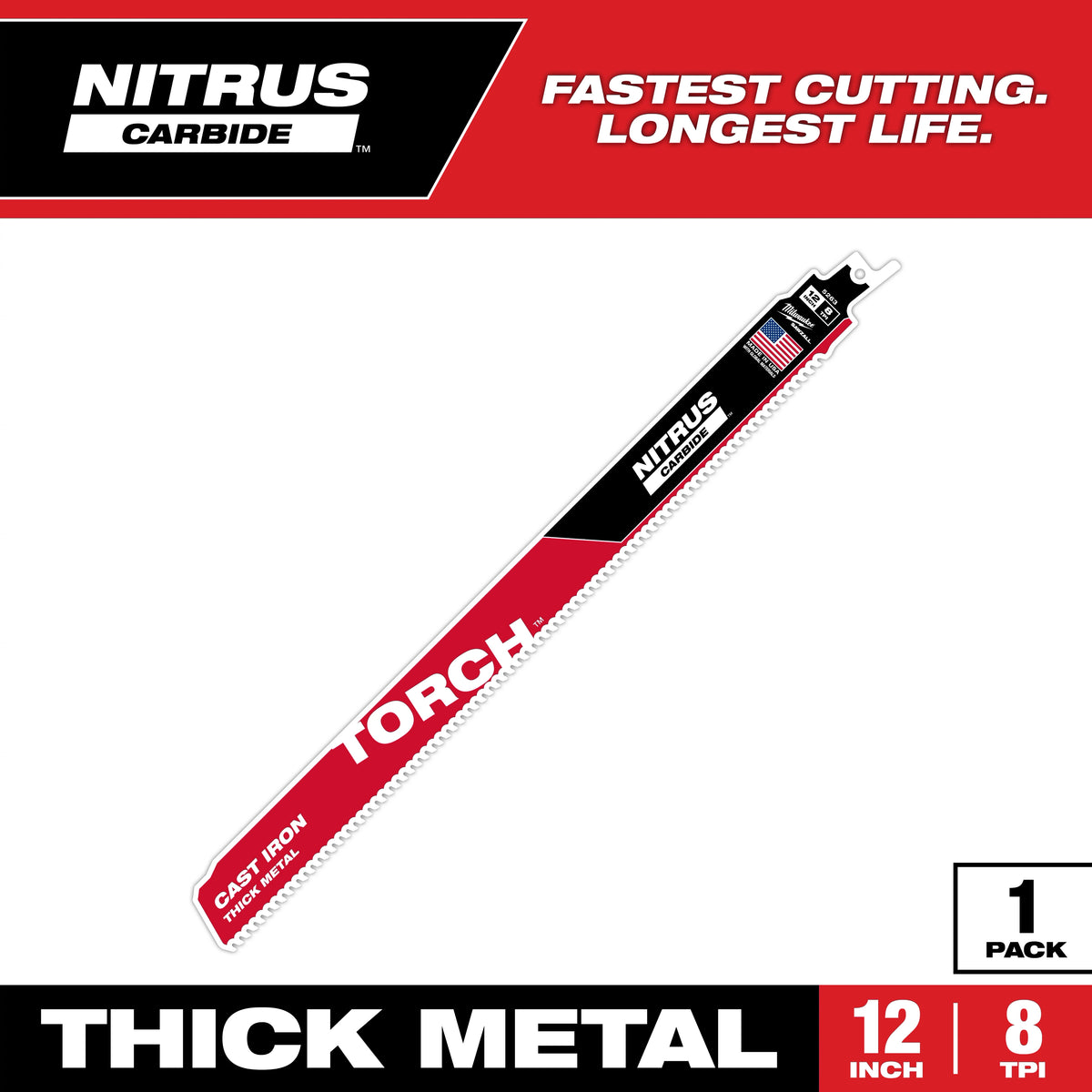 12" 8 TPI TORCH™ with NITRUS™ Carbide SAWZALL® Blade for Cast Iron (1 PK)