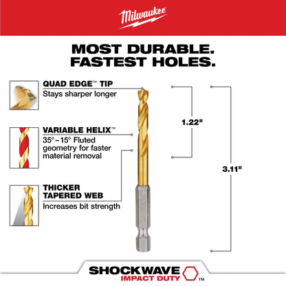 13/64" SHOCKWAVE Impact Duty™ RED HELIX™ Titanium Drill Bit