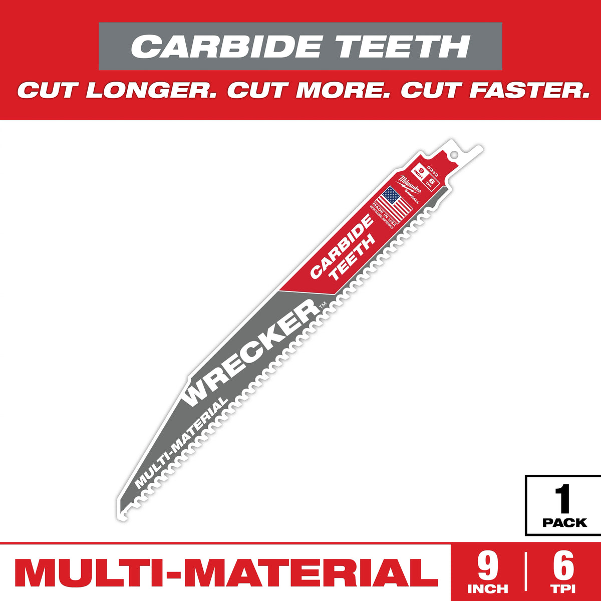 9" 6 TPI WRECKER™ with Carbide Teeth SAWZALL® Blade for Multi-Material (1 PK)