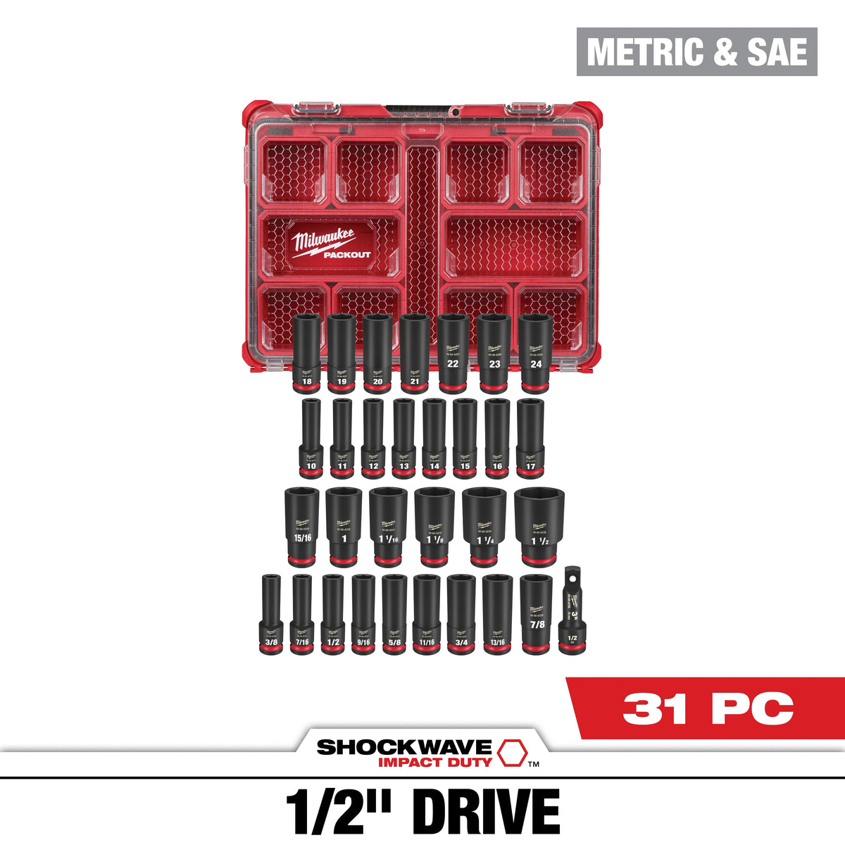 31PC SHOCKWAVE™ Impact Duty Socket 1/2” Drive Set with PACKOUT™