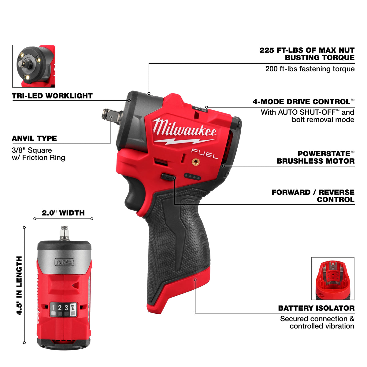 M12 FUEL™ 3/8" Subcompact Impact Wrench w/ Friction Ring
