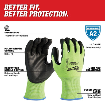 12 Pair High Visibility Cut Level 2 Polyurethane Dipped Gloves